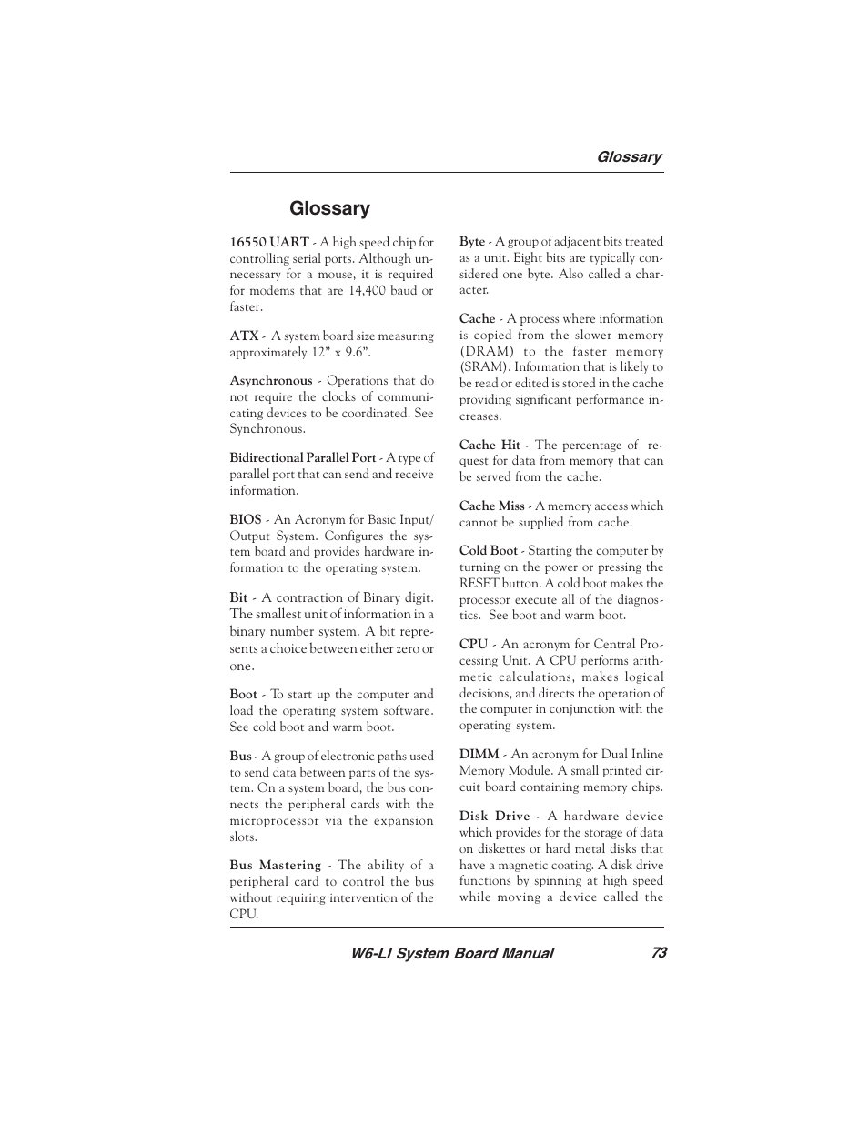 Glossary | Micronics PENTIUM PRO W6-LI User Manual | Page 75 / 82