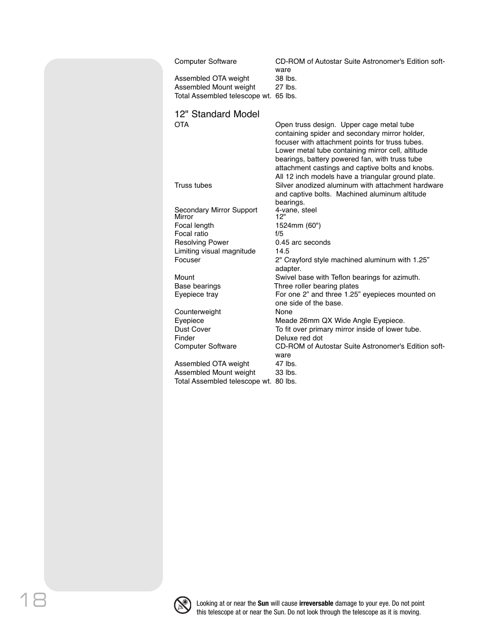 12" standard model | Meade Instruments LightBridge Truss Tube User Manual | Page 18 / 24