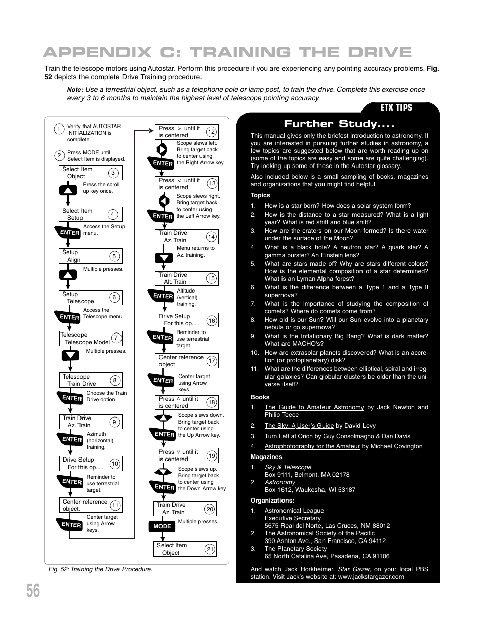 Appendix c: training the drive, Further study, Etx tips | Meade Instruments ETX 90AT User Manual | Page 56 / 60