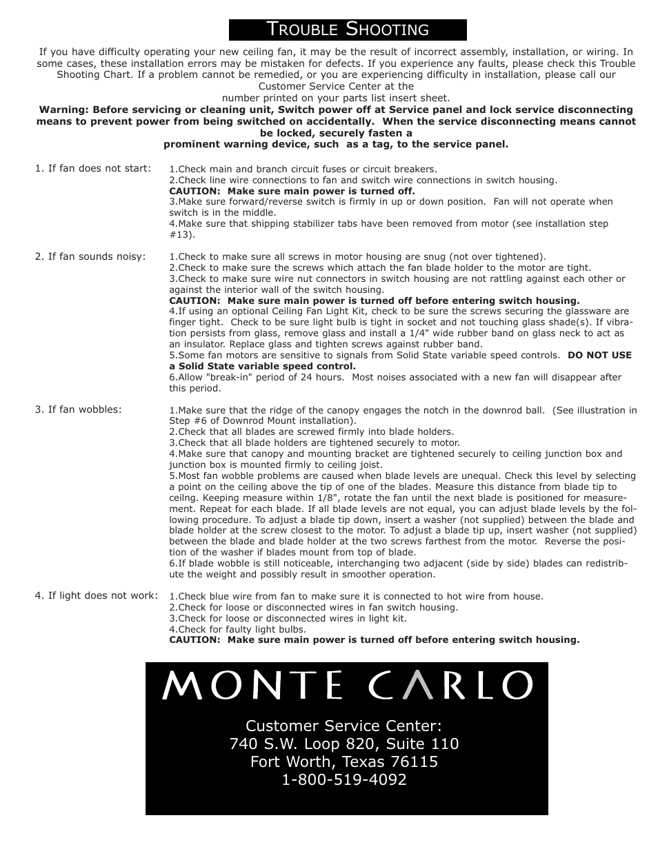 Rouble, Hooting | Monte Carlo Fan Company 5HS52 User Manual | Page 5 / 5