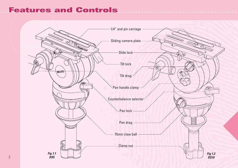 Features and controls | Miller Camera Support DS10 User Manual | Page 2 / 8