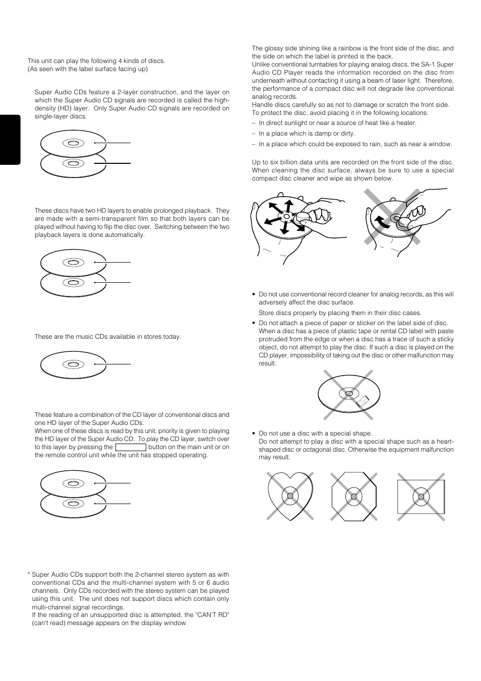 About the discs which can be played by this unit, Compact discs, Warnings for laser radiation | Marantz SA-14 User Manual | Page 6 / 18