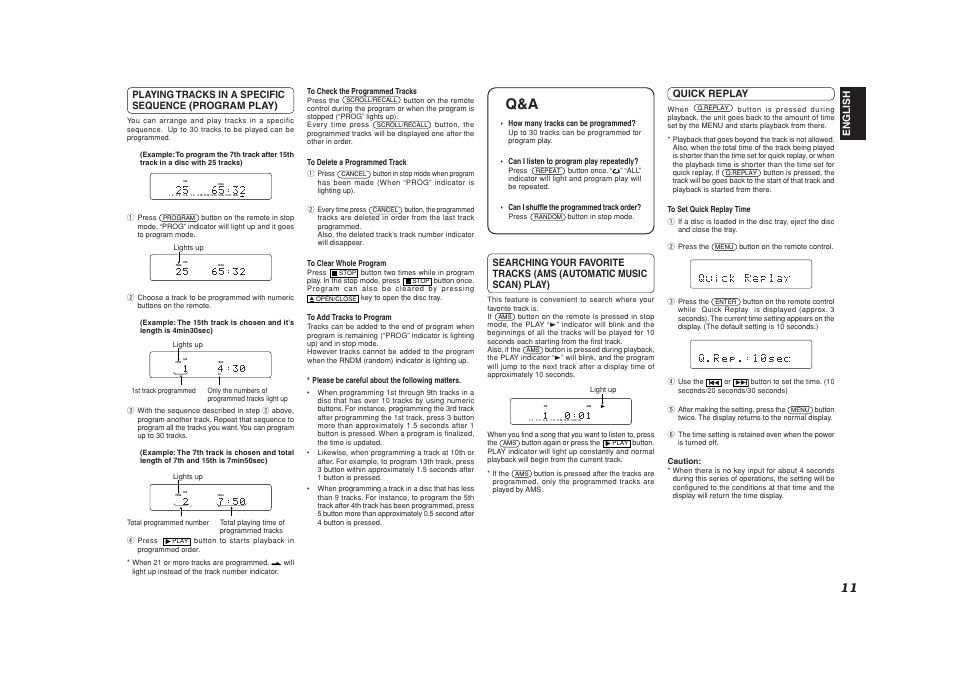 Program play, Scan play, Quick replay | Marantz SA8001 User Manual | Page 14 / 18