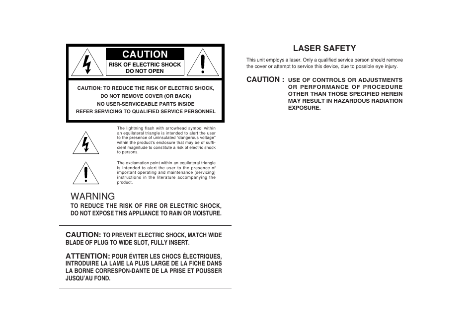 Caution, Warning, Laser safety | Marantz SA8001 User Manual | Page 2 / 18