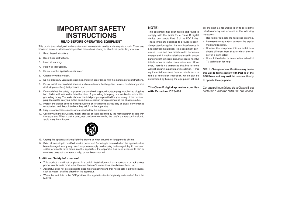 Important safety instructions | Marantz SA8001 User Manual | Page 3 / 18