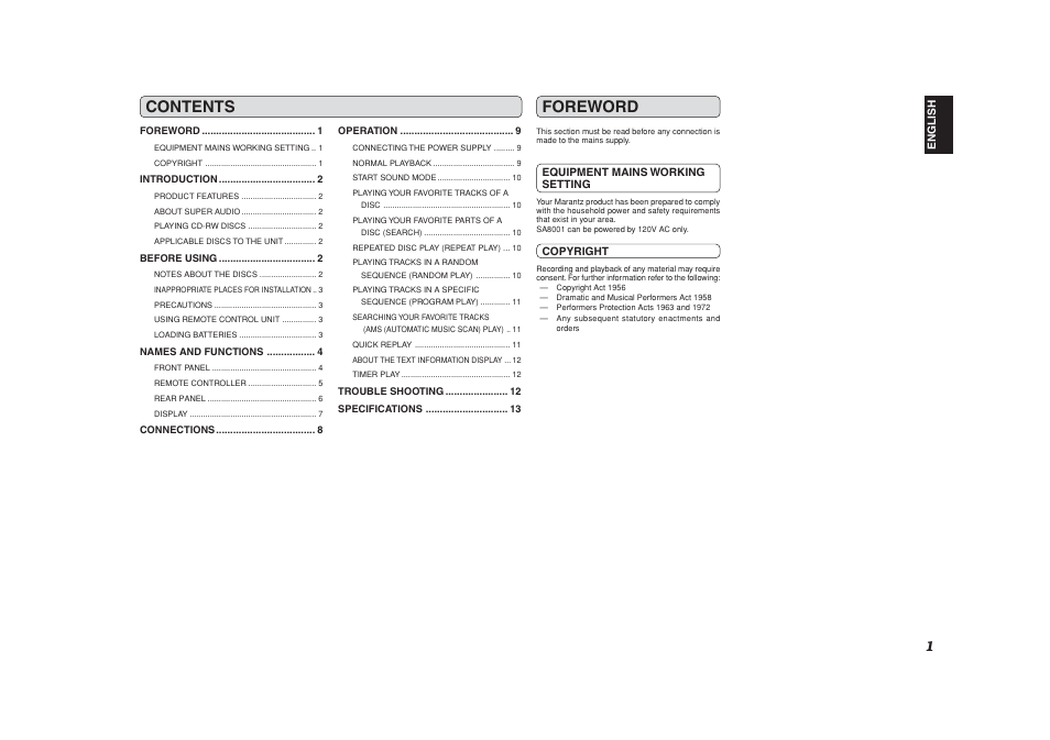 Marantz SA8001 User Manual | Page 4 / 18