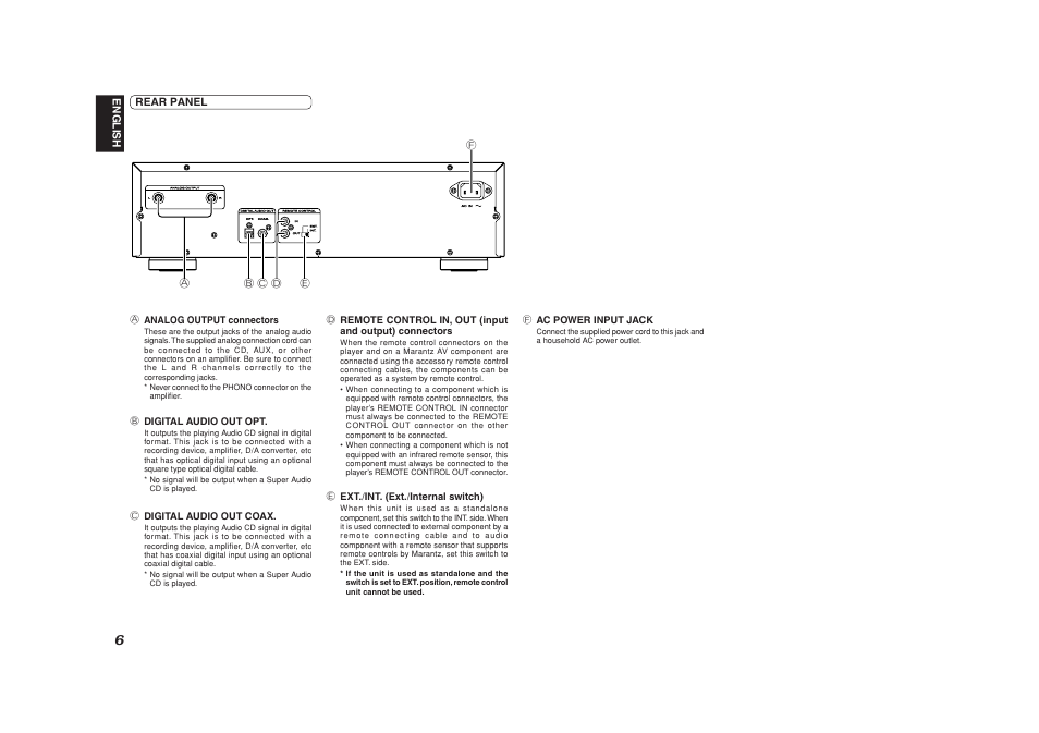 Rear panel, English rear panel | Marantz SA8001 User Manual | Page 9 / 18