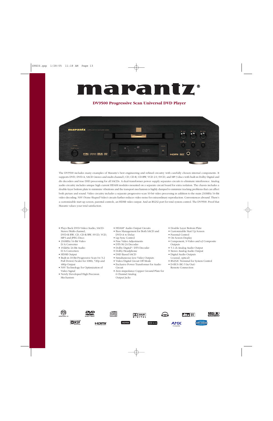 Marantz DV9500 User Manual | 2 pages