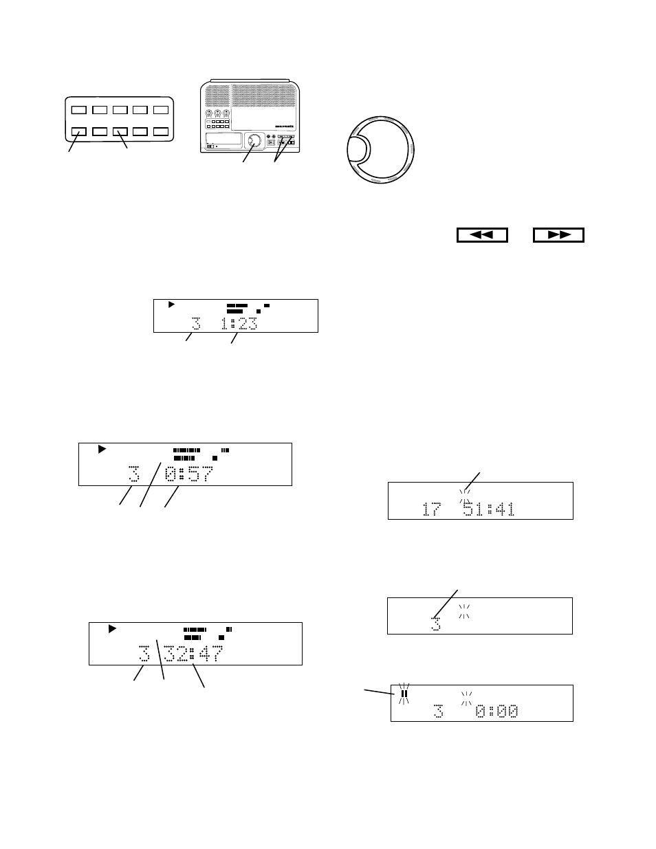 How to play continued, How to select tracks, How to play a single track | B a c, A b c, How to display time, 5 6 how to search 7, Example display | Marantz CDR300 User Manual | Page 18 / 36