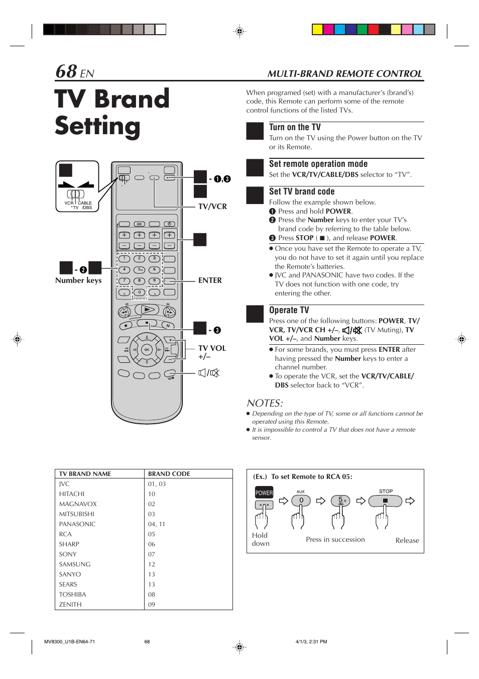 Tv brand setting | Marantz MV8300 User Manual | Page 68 / 88