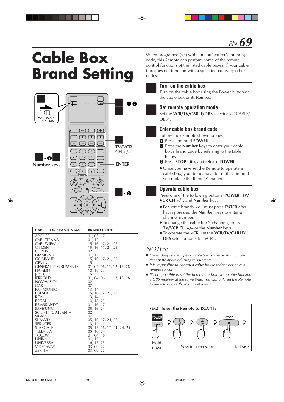 Cable box brand setting | Marantz MV8300 User Manual | Page 69 / 88