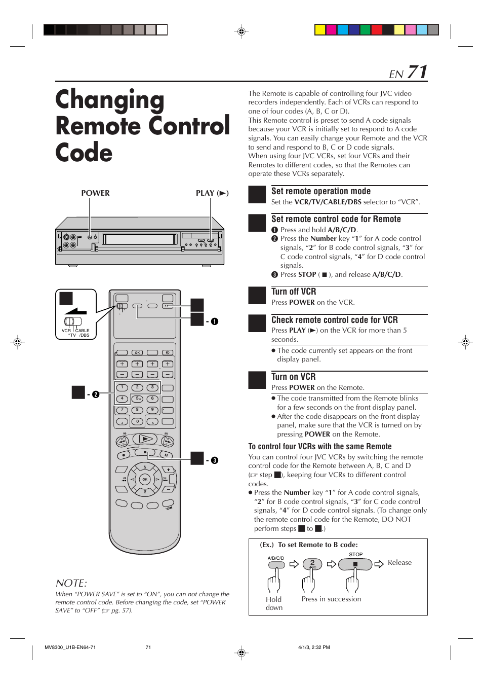 Changing remote control code | Marantz MV8300 User Manual | Page 71 / 88