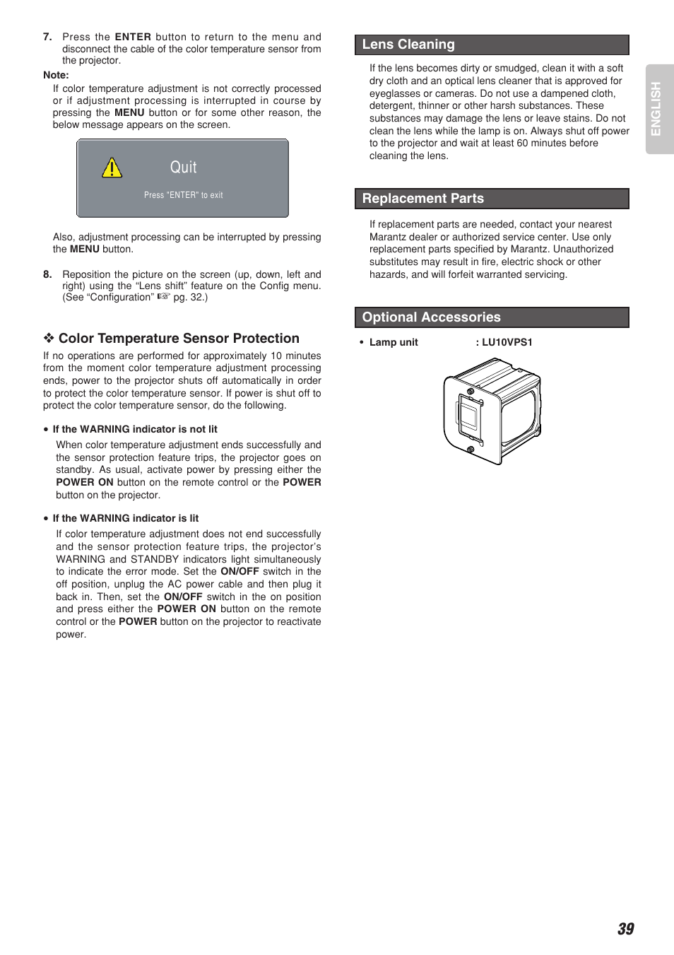 Quit | Marantz Model VP-10S1 User Manual | Page 41 / 47