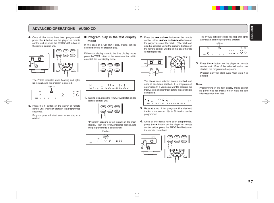 Advanced operations –audio cd, 7 program play in the text display mode | Marantz CD6002 User Manual | Page 20 / 34