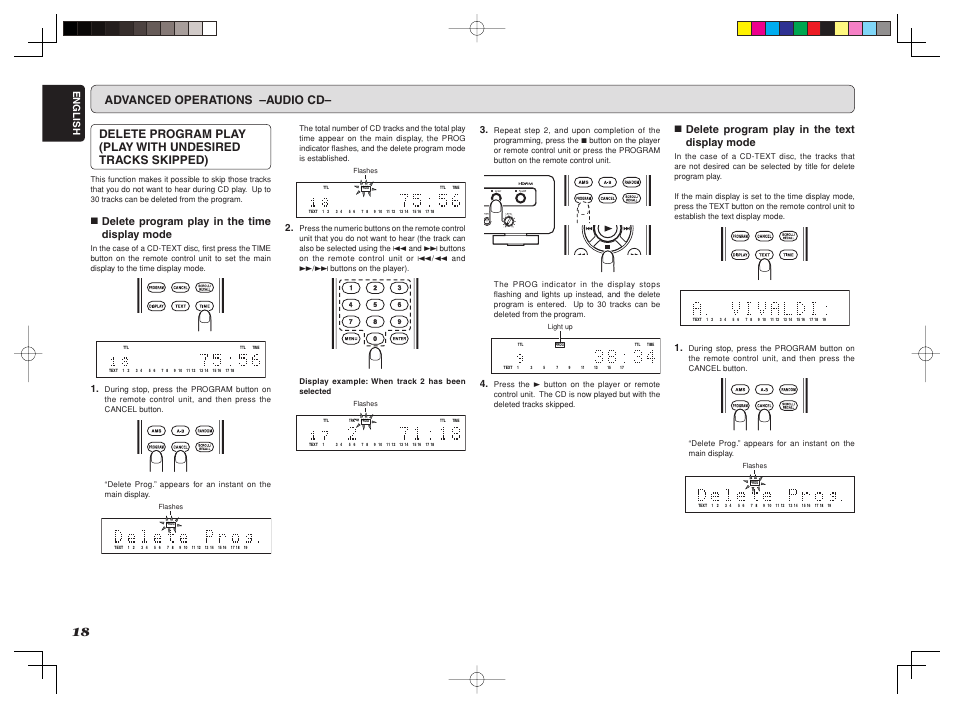 7 delete program play in the time display mode, 7 delete program play in the text display mode, English | Marantz CD6002 User Manual | Page 21 / 34