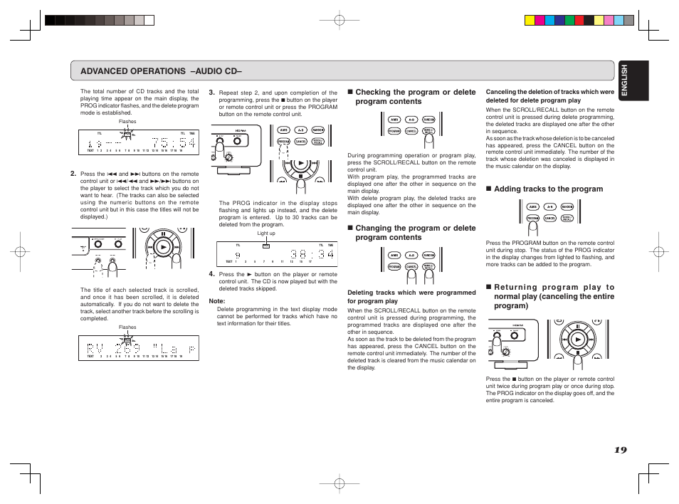 Advanced operations –audio cd, 7 checking the program or delete program contents, 7 changing the program or delete program contents | 7 adding tracks to the program | Marantz CD6002 User Manual | Page 22 / 34