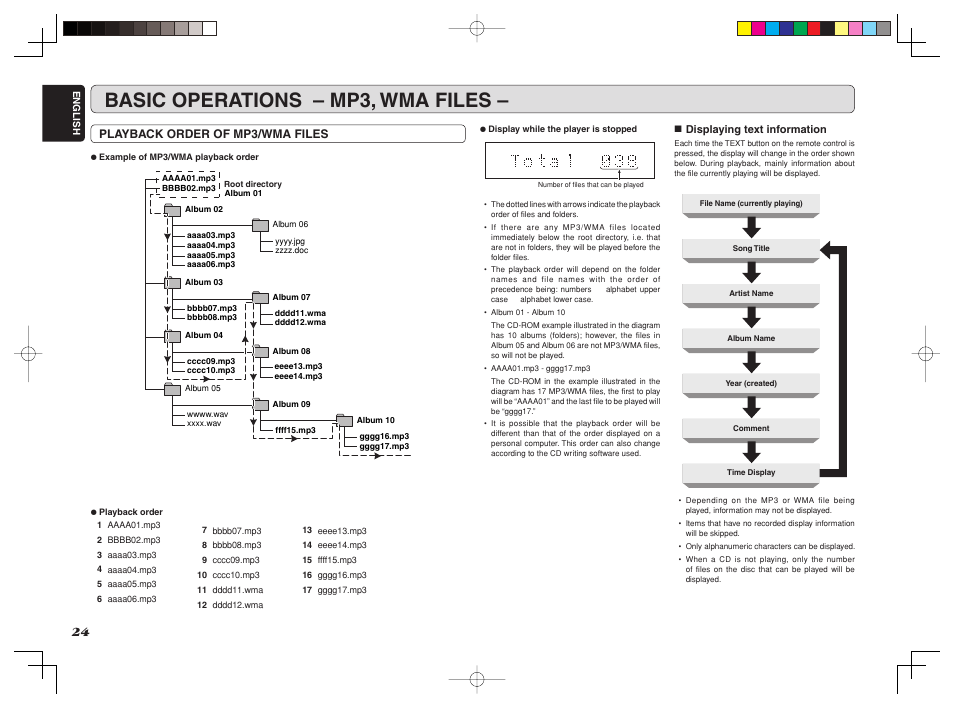 Basic operations – mp3, wma files | Marantz CD6002 User Manual | Page 27 / 34