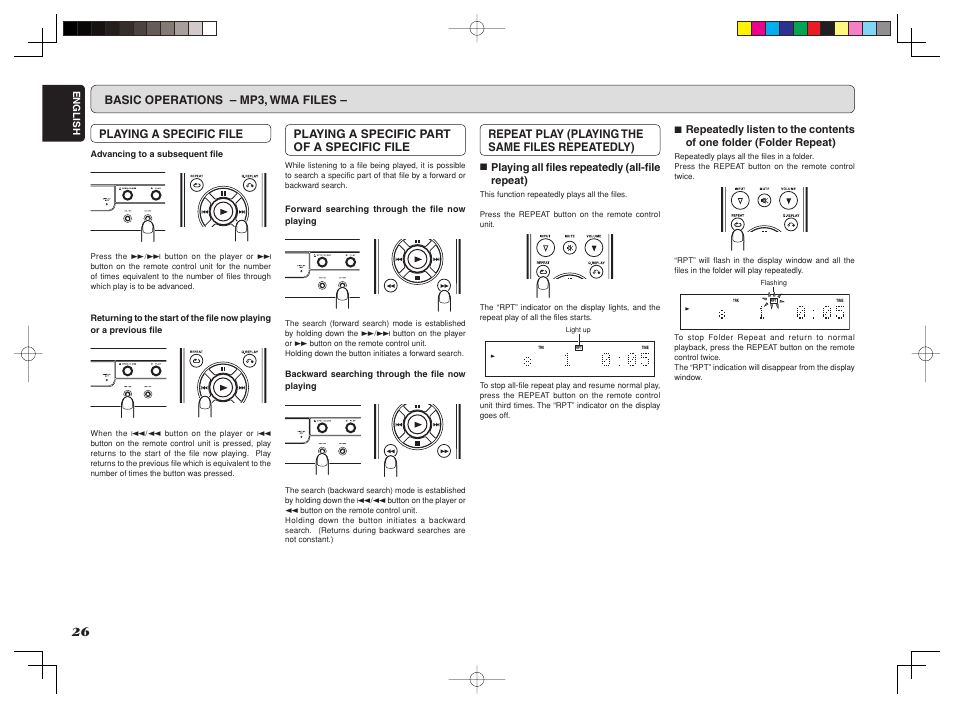 Playing a specific part of a specific file, Repeat play (playing the same files repeatedly) | Marantz CD6002 User Manual | Page 29 / 34