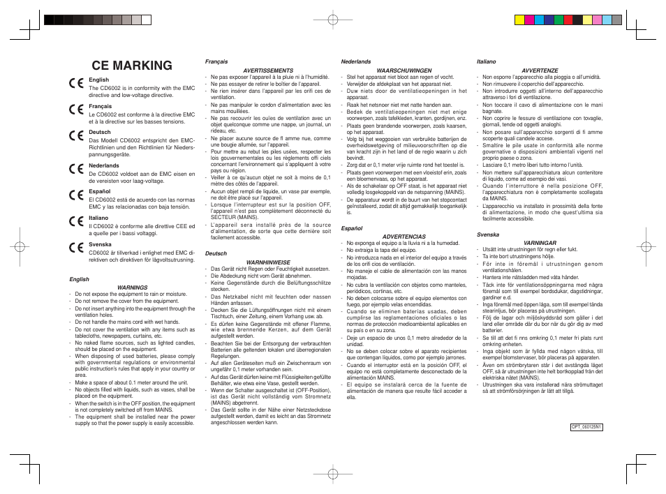 Ce marking | Marantz CD6002 User Manual | Page 3 / 34