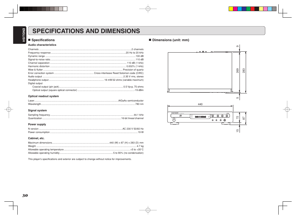 Specifications and dimensions | Marantz CD6002 User Manual | Page 33 / 34