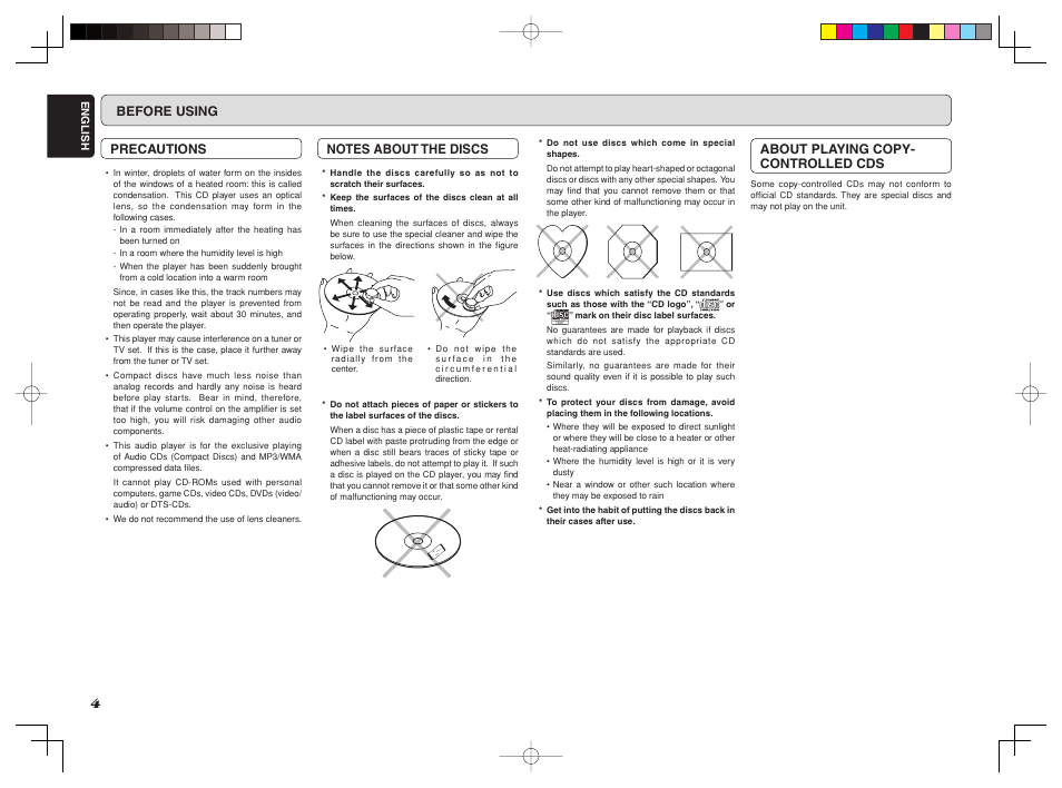 About playing copy- controlled cds, Before using precautions | Marantz CD6002 User Manual | Page 7 / 34