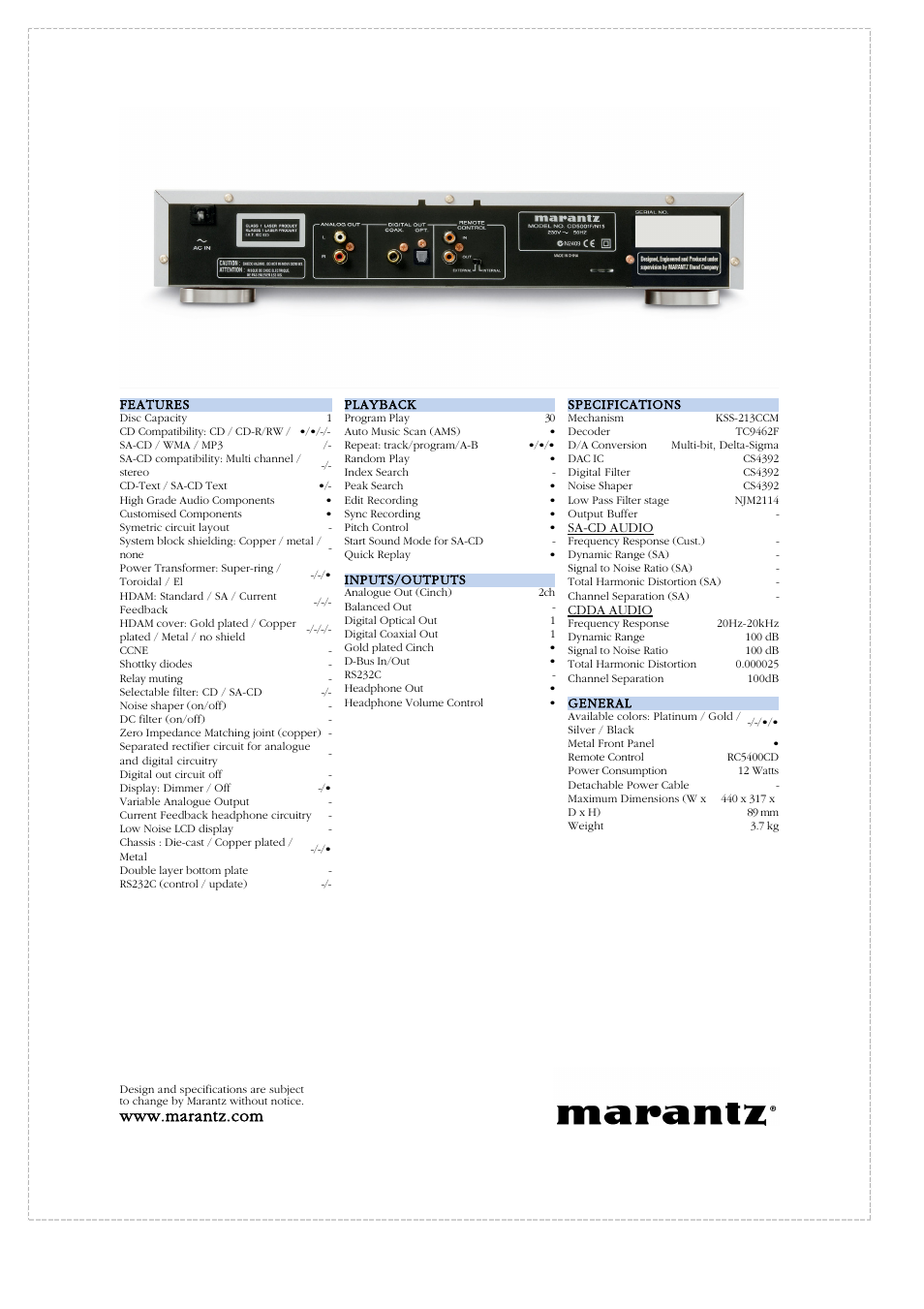 Marantz CD5001OSE User Manual | Page 4 / 4