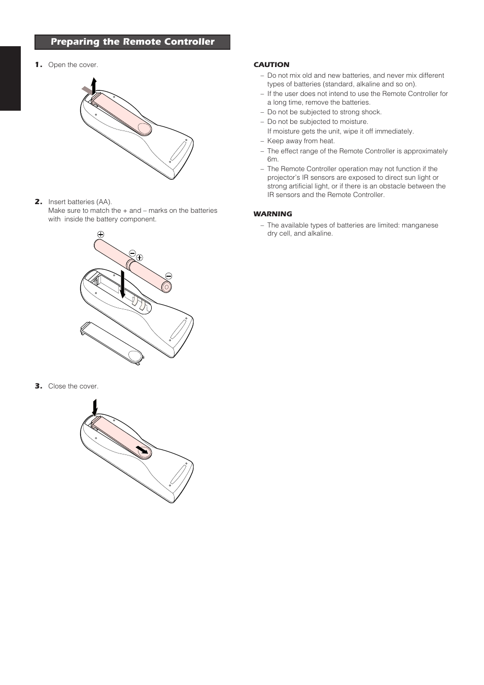 Preparing the remote controller | Marantz VP8100 User Manual | Page 11 / 24