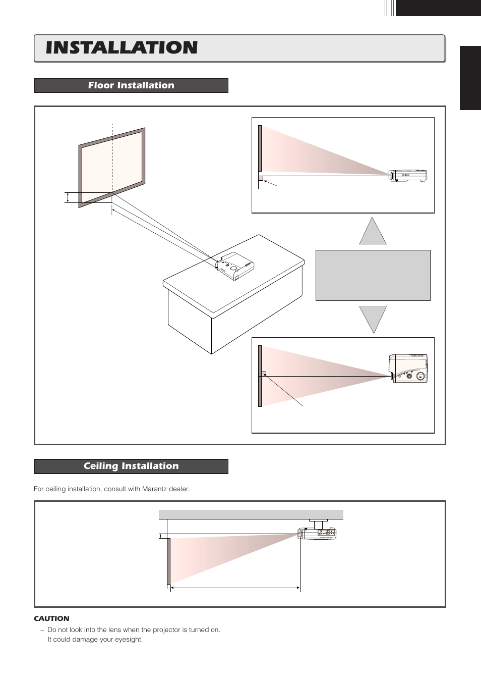 Installation, Floor installation ceiling installation | Marantz VP8100 User Manual | Page 12 / 24