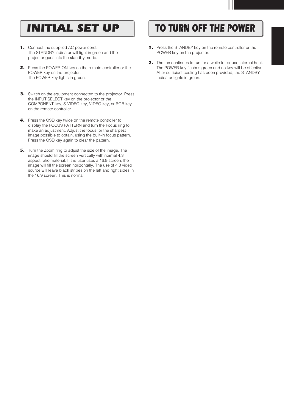 Initial set up to turn off the power | Marantz VP8100 User Manual | Page 16 / 24