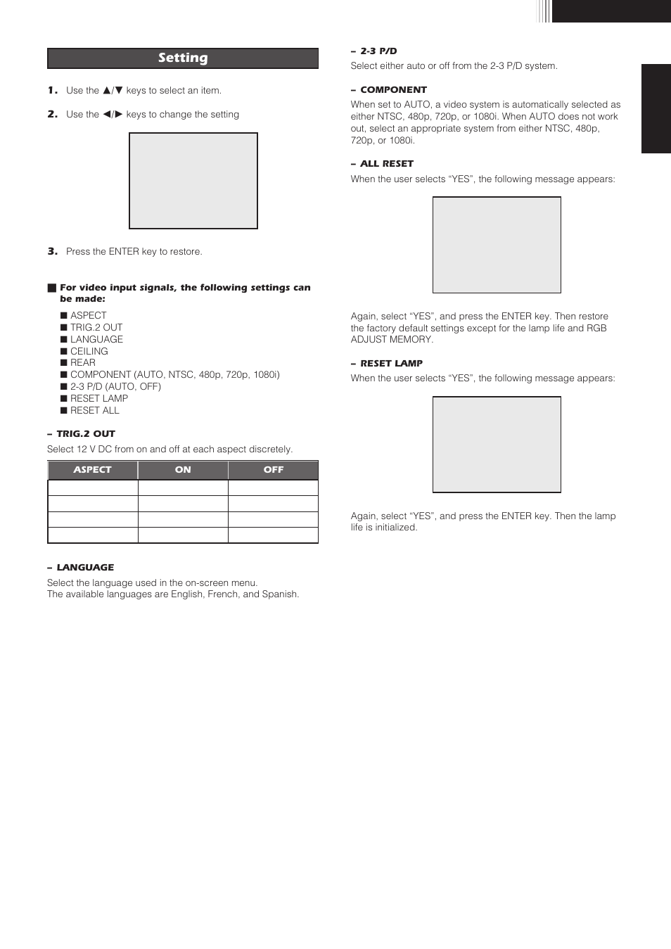 Setting, English | Marantz VP8100 User Manual | Page 18 / 24