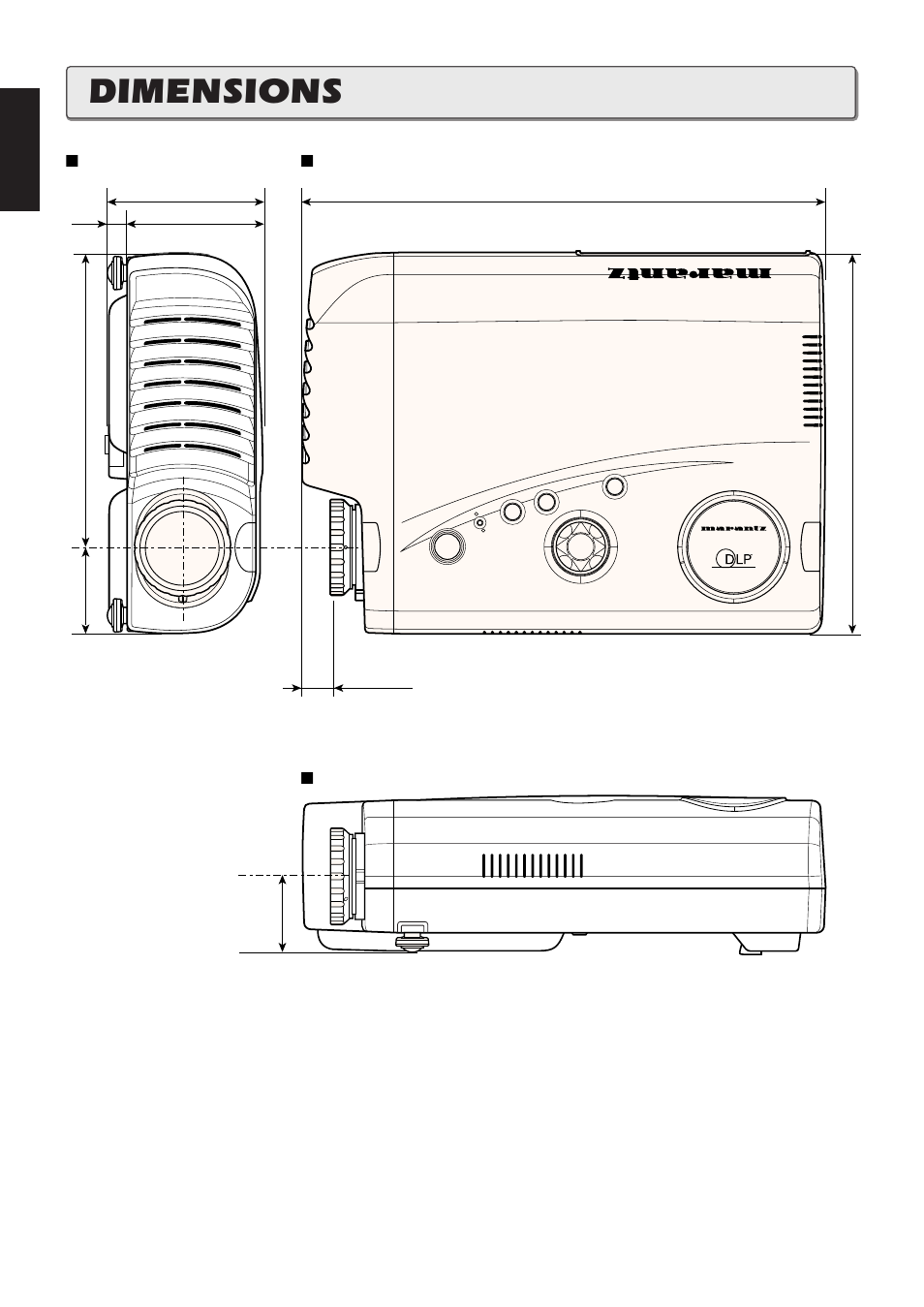 Dimensions, English, Ífront í top í side | Marantz VP8100 User Manual | Page 23 / 24