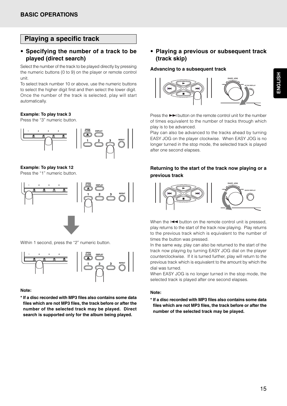 Playing a specific track, English, Advancing to a subsequent track | Marantz PMD325 User Manual | Page 19 / 52