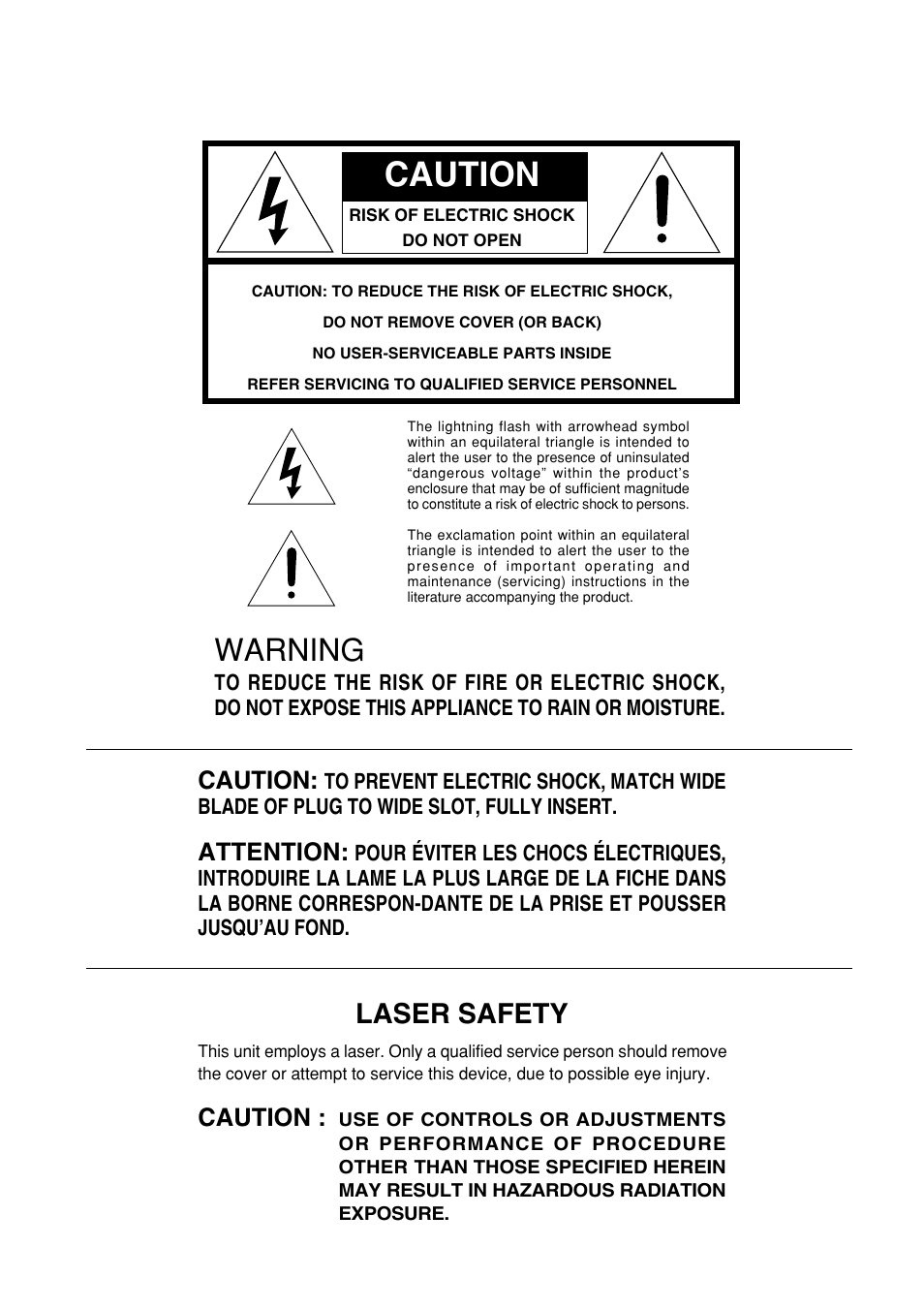 Warning, Laser safety, Caution | Attention | Marantz PMD325 User Manual | Page 2 / 52