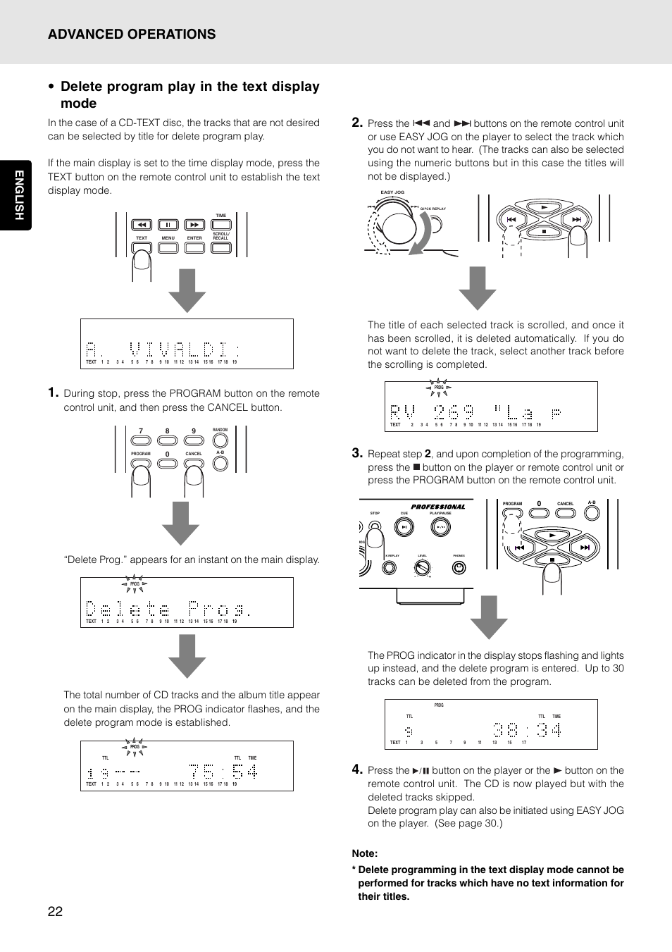 22 • delete program play in the text display mode, Advanced operations 2, English | Repeat step | Marantz PMD325 User Manual | Page 26 / 52