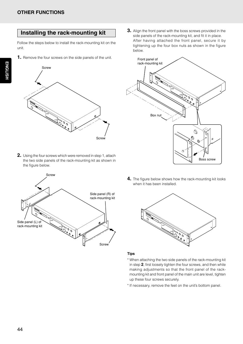 Installing the rack-mounting kit, Other functions | Marantz PMD325 User Manual | Page 48 / 52