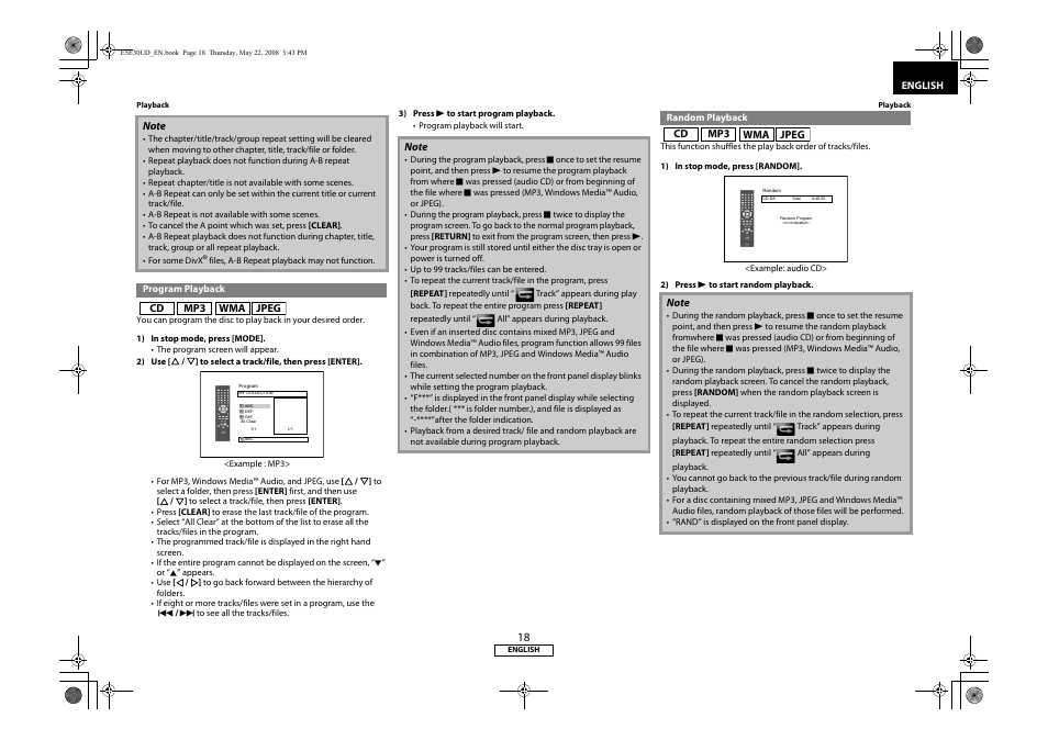 Program playback random playback | Marantz BD8002 User Manual | Page 21 / 44