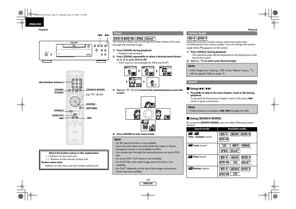 Zoom camera angle search | Marantz BD8002 User Manual | Page 22 / 44