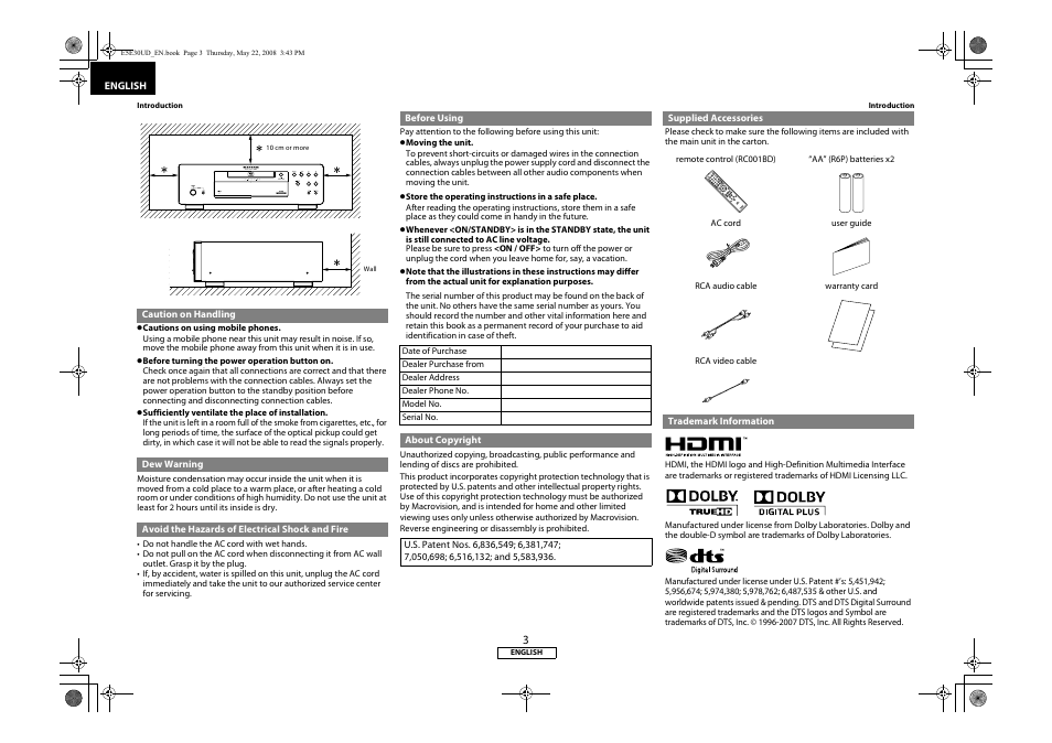 Marantz BD8002 User Manual | Page 6 / 44