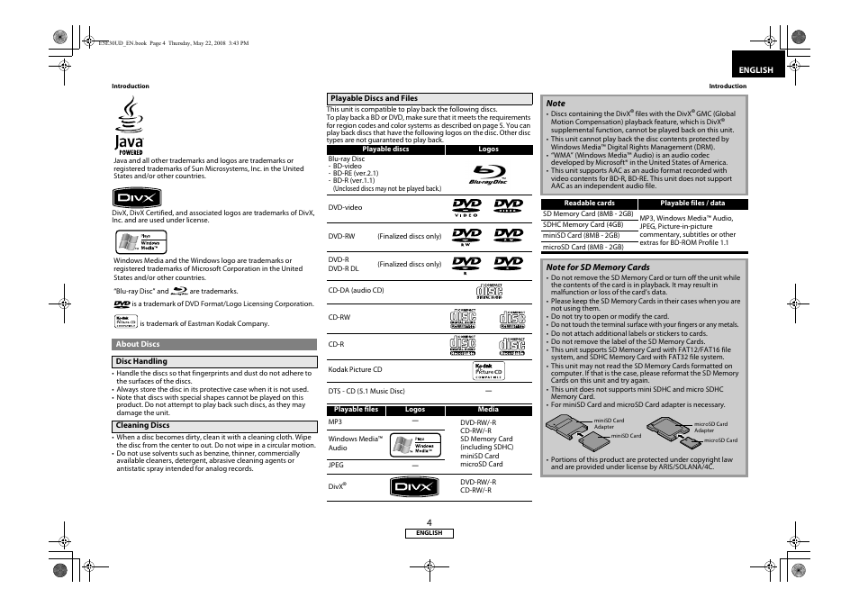 About discs | Marantz BD8002 User Manual | Page 7 / 44