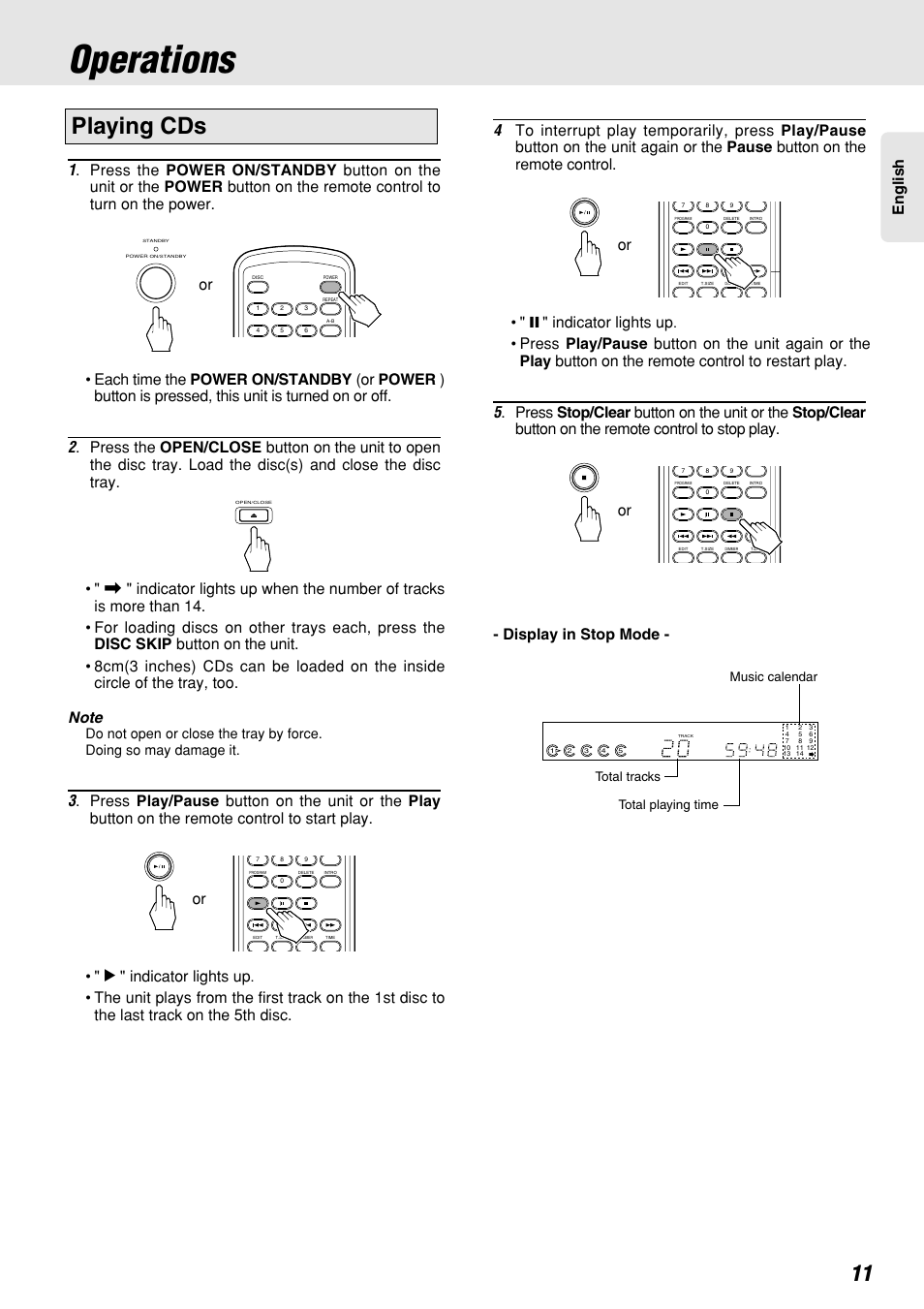 Operations, Playing cds, Indicator lights up | Marantz CC4300 User Manual | Page 15 / 34