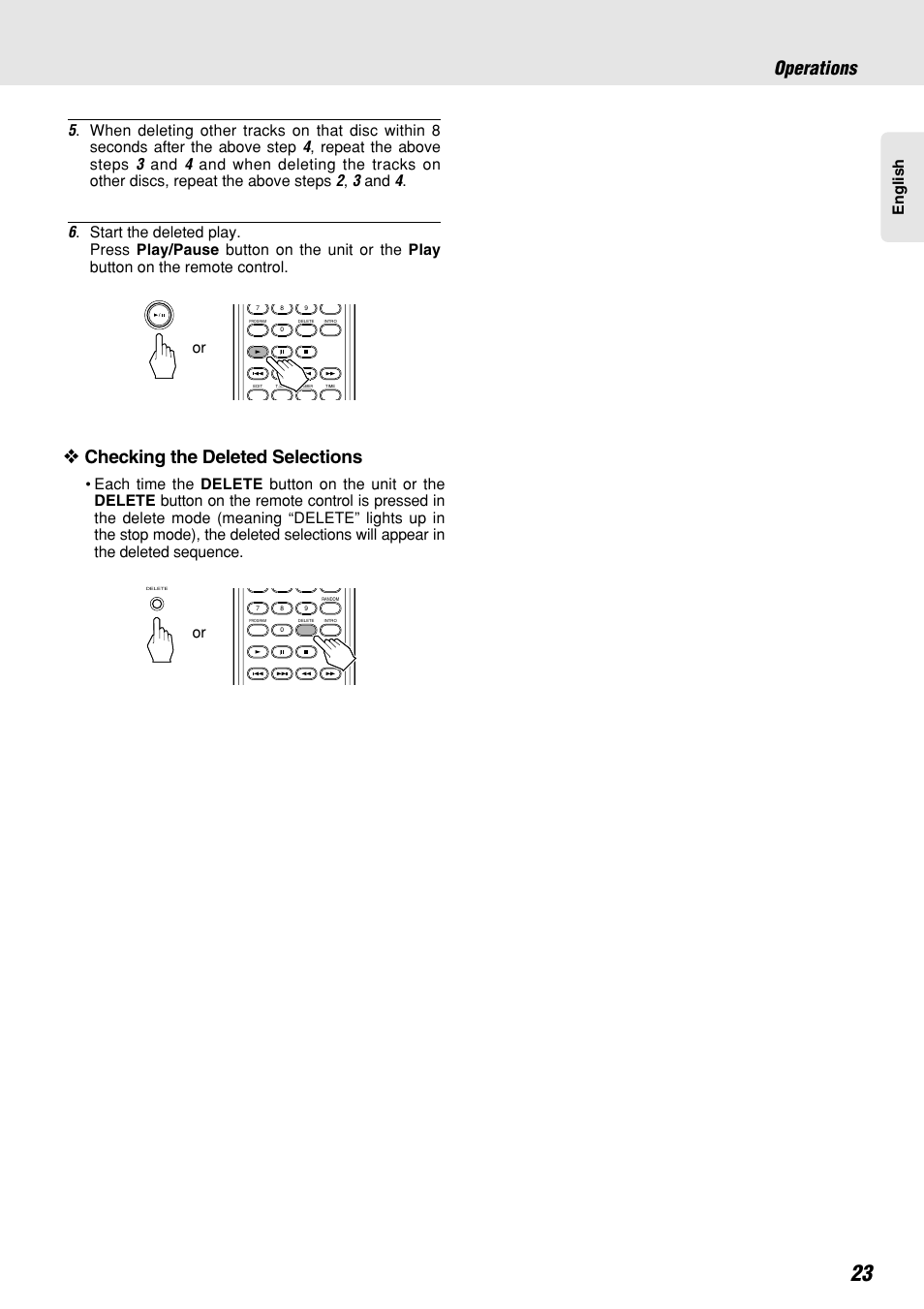 Checking the deleted selections, Operations | Marantz CC4300 User Manual | Page 27 / 34