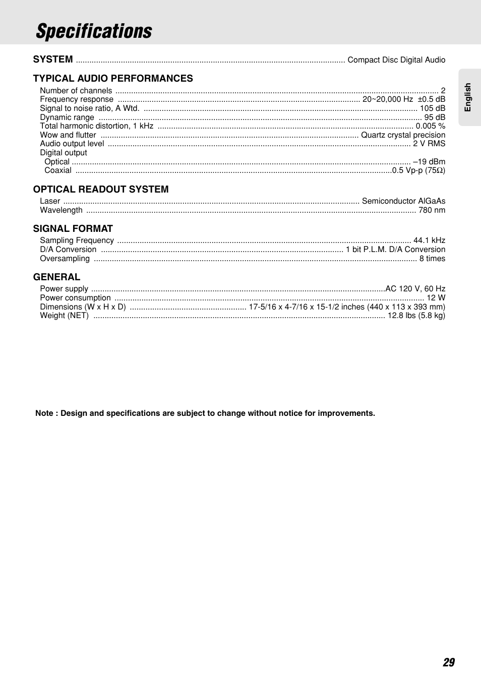 Specifications | Marantz CC4300 User Manual | Page 33 / 34