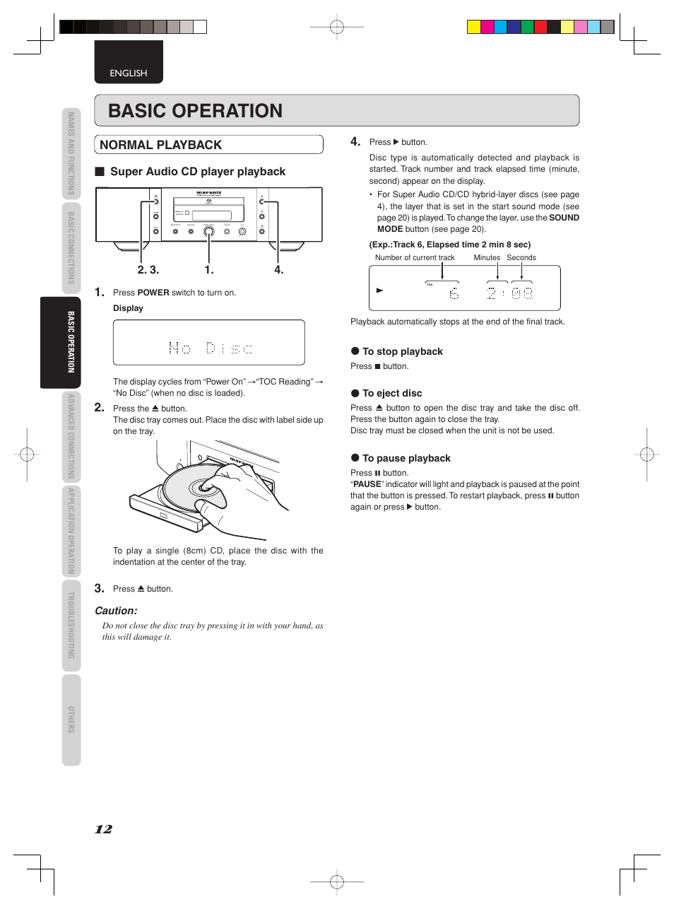 Basic operation, Normal playback | Marantz SA-15S2 User Manual | Page 18 / 34