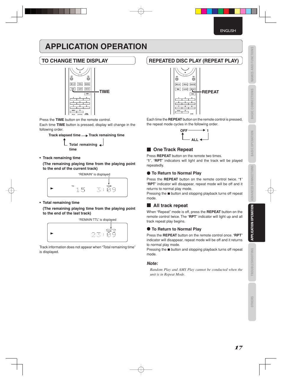 Application operation, Repeated disc play (repeat play) | Marantz SA-15S2 User Manual | Page 23 / 34