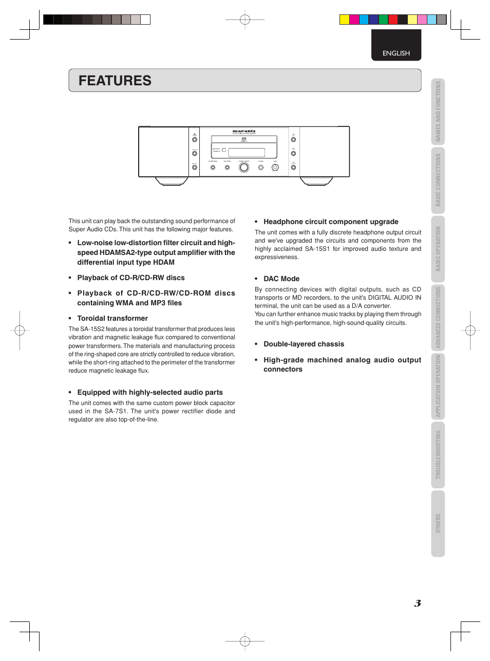 Features | Marantz SA-15S2 User Manual | Page 9 / 34