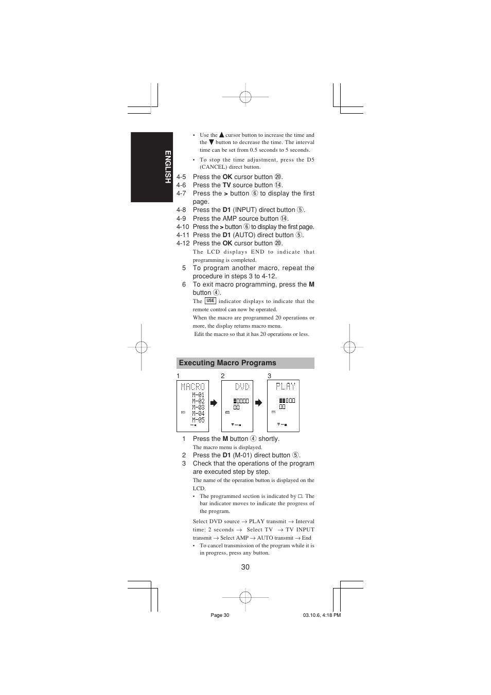 30 english, Executing macro programs | Marantz RC1400 User Manual | Page 32 / 191