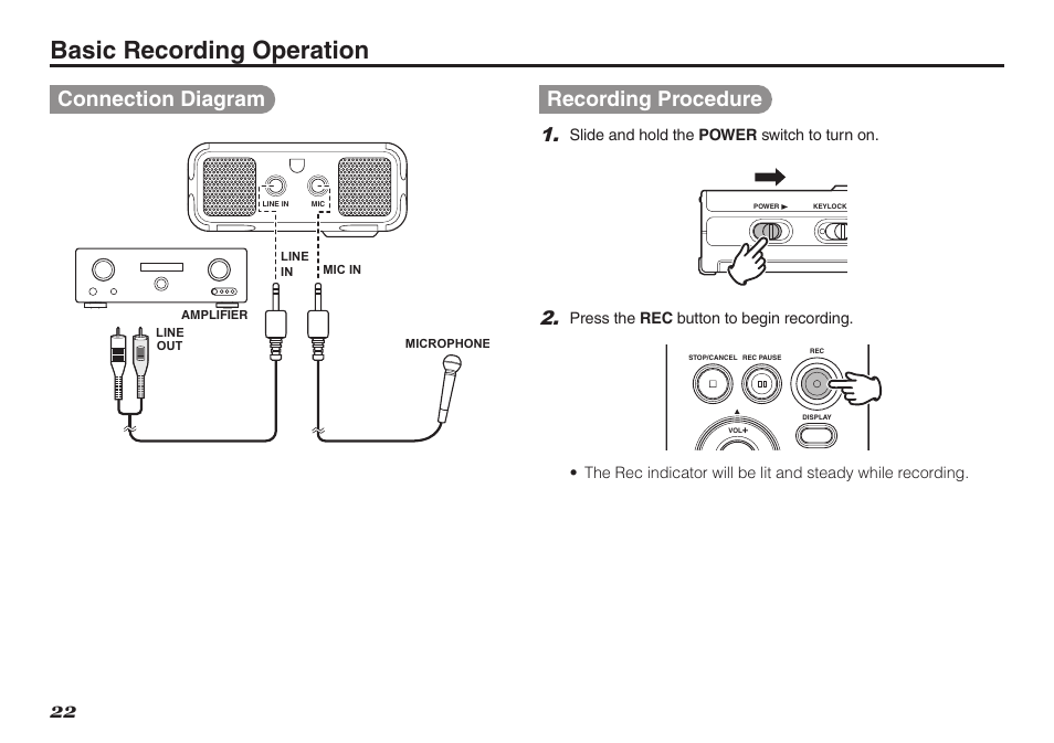 Basic recording operation, Connection diagram, Recording procedure | Marantz PMD620MKII User Manual | Page 34 / 96