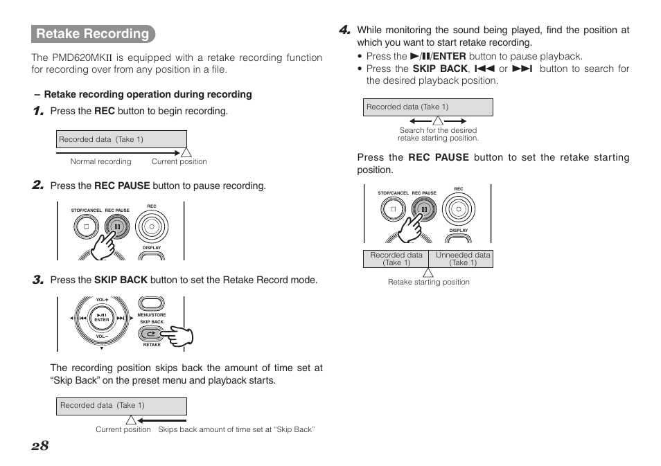 28 retake recording | Marantz PMD620MKII User Manual | Page 40 / 96