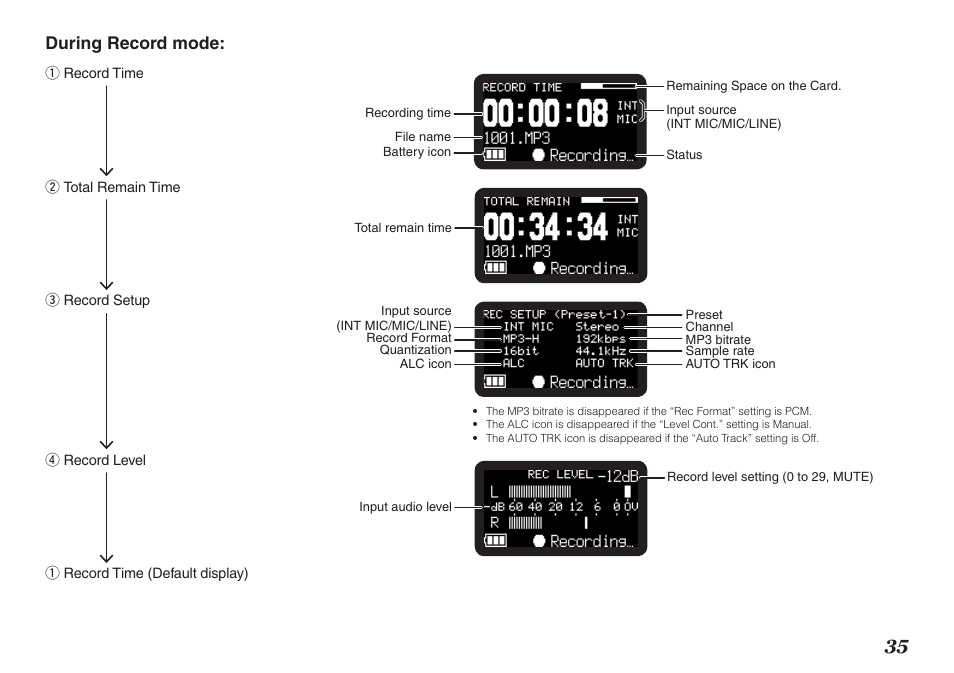 During record mode | Marantz PMD620MKII User Manual | Page 47 / 96