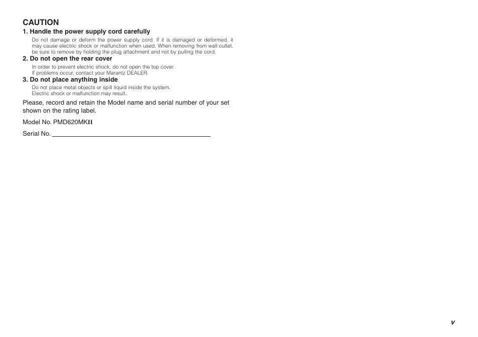 Caution | Marantz PMD620MKII User Manual | Page 5 / 96